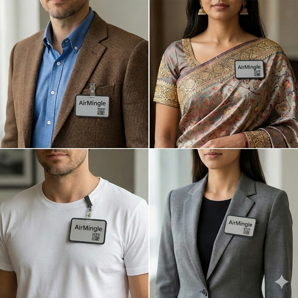 AirMingle badge worn by different professionals